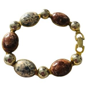 Vintage EmJ Emmons Gold Tone Faux Stone Scarab Bracelet Unique Band Retro Deco